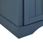 Meuble bar avec porte coulissante de grange de 120 cm avec rangement pour vin et verres à pied, bleu/blanc