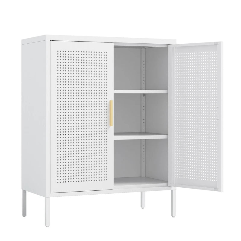 Armoire de rangement métallique 2 portes verrouillable avec 2 étagères réglables, blanc / noir