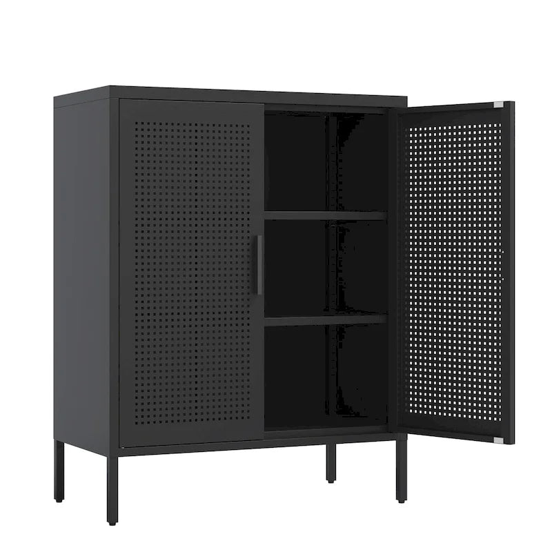 Armoire de rangement métallique 2 portes verrouillable avec 2 étagères réglables, blanc / noir