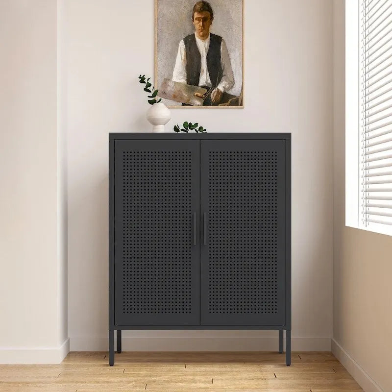 Armoire de rangement métallique 2 portes verrouillable avec 2 étagères réglables, blanc / noir