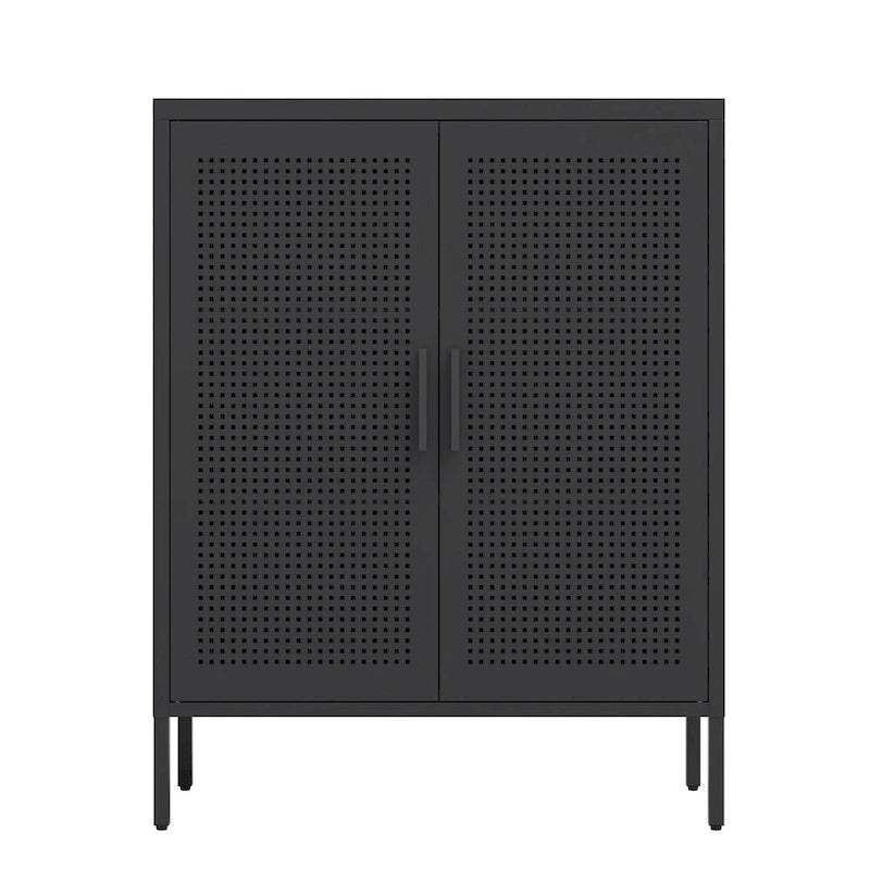 Armoire de rangement métallique 2 portes verrouillable avec 2 étagères réglables, blanc / noir