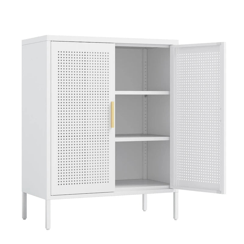 Armoire de rangement métallique 2 portes verrouillable avec 2 étagères réglables, blanc / noir