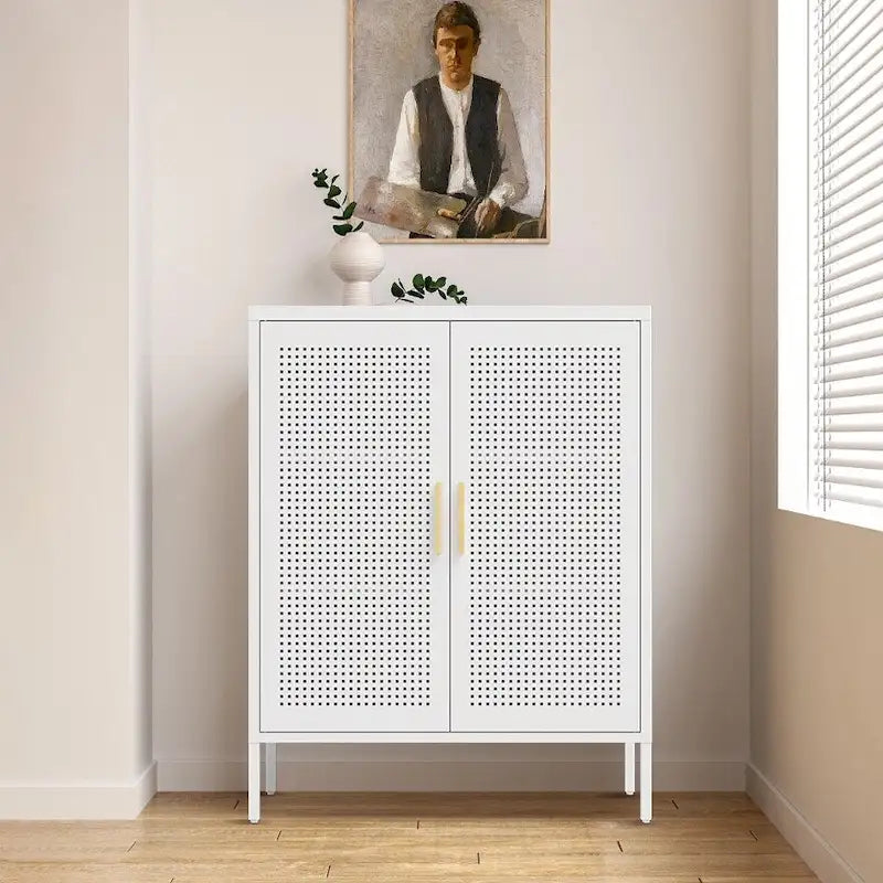 Armoire de rangement métallique 2 portes verrouillable avec 2 étagères réglables, blanc / noir