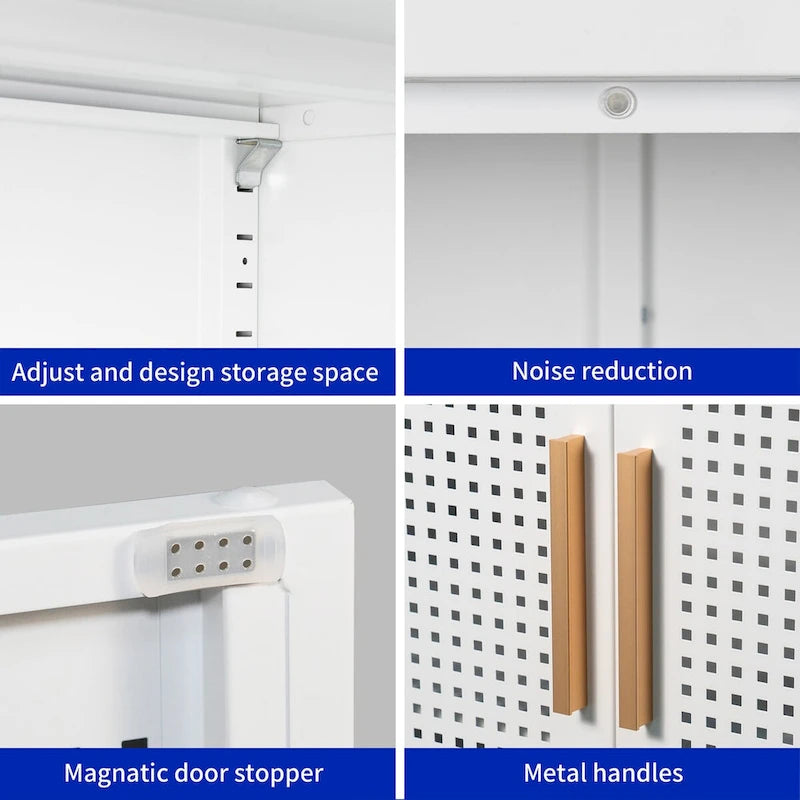 Armoire de rangement métallique 2 portes verrouillable avec 2 étagères réglables, blanc / noir