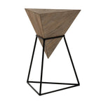 Table d'appoint pyramidale géométrique avec plateau triangulaire en MDF et base en métal, noir/naturel