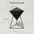 Table d'appoint pyramidale géométrique avec plateau triangulaire en MDF et base en métal, noir/naturel