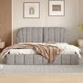 Lit plateforme Queen tapissé avec tête de lit en tissu, gris/beige