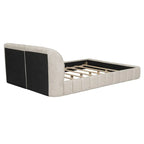 Lit plateforme Queen tapissé avec tête de lit en tissu, gris/beige