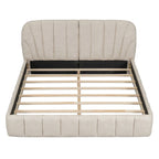 Lit plateforme Queen tapissé avec tête de lit en tissu, gris/beige