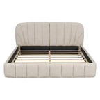 Lit plateforme Queen tapissé avec tête de lit en tissu, gris/beige