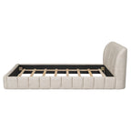 Lit plateforme Queen tapissé avec tête de lit en tissu, gris/beige