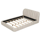 Lit plateforme Queen tapissé avec tête de lit en tissu, gris/beige