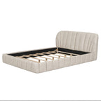 Lit plateforme Queen tapissé avec tête de lit en tissu, gris/beige