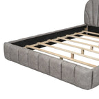 Lit plateforme Queen tapissé avec tête de lit en tissu, gris/beige