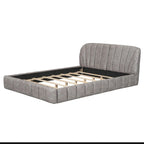 Lit plateforme Queen tapissé avec tête de lit en tissu, gris/beige