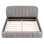 Lit plateforme Queen tapissé avec tête de lit en tissu, gris/beige