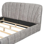 Lit plateforme Queen tapissé avec tête de lit en tissu, gris/beige