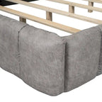 Lit plateforme Queen tapissé avec tête de lit en tissu, gris/beige