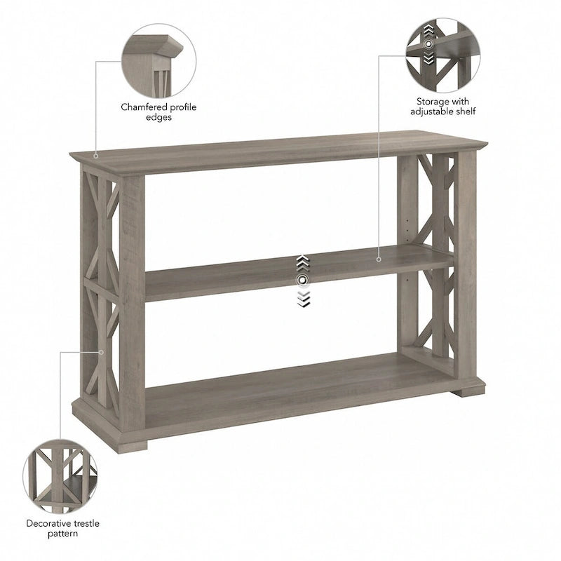 Console de ferme 47" avec étagères réglables et fixes, gris bois flotté / chêne blanc lin