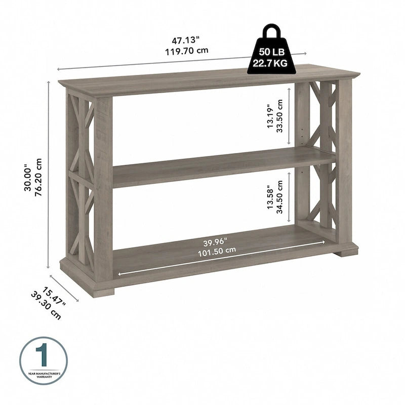 Console de ferme 47" avec étagères réglables et fixes, gris bois flotté / chêne blanc lin