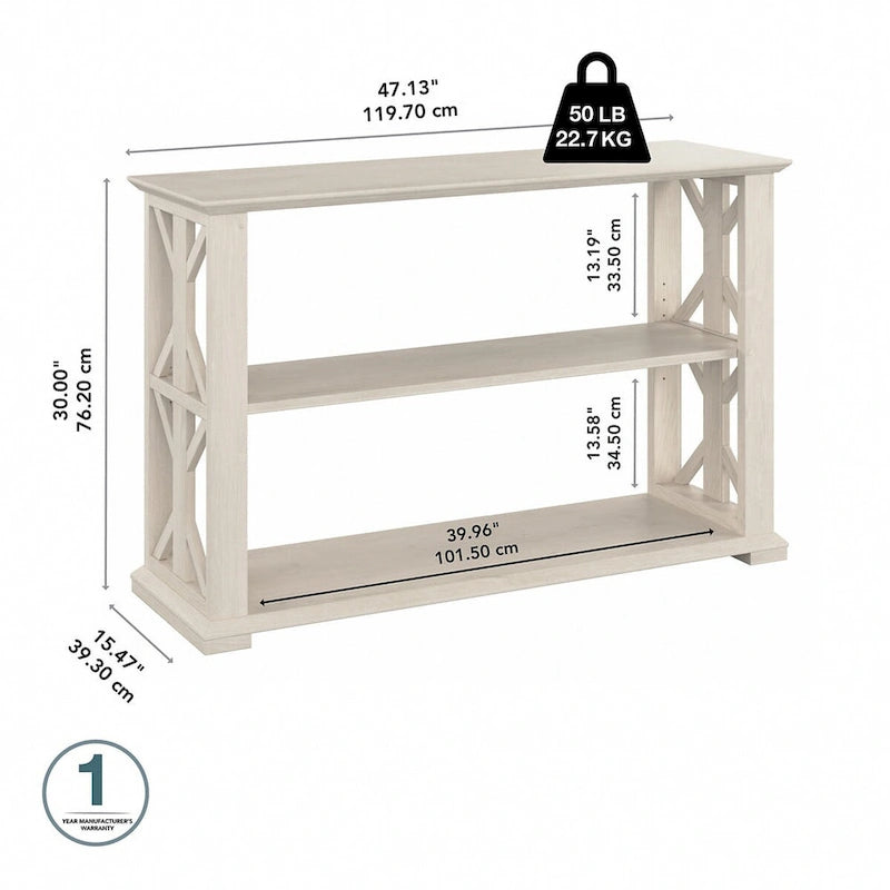 Console de ferme 47" avec étagères réglables et fixes, gris bois flotté / chêne blanc lin